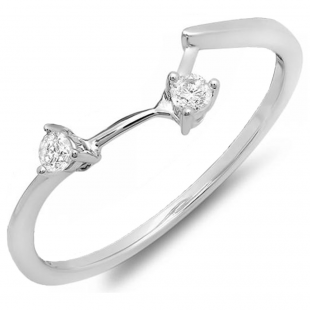 0.10 Carat (ctw) 18K White Gold Round Diamond Ladies Anniversary Wedding Ring Matching Guard Band 1/10 CT
