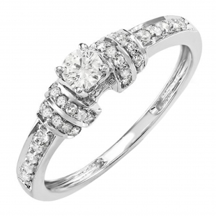 0.45 Carat (ctw) 10k White Gold Round Diamond Ladies Unique Engagement Bridal Ring 1/2 CT