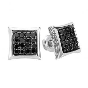 0.75 Carat (ctw) 10K White Gold Black Round Diamond Micro Pave Setting Kite Shape Stud Earrings 3/4 CT
