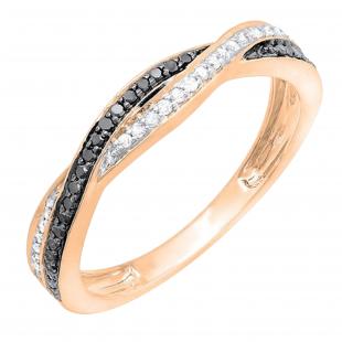 0.25 Carat (ctw) Round Black & White Diamond Wedding Band Swirl Ring 1/4 CT 14K Rose Gold