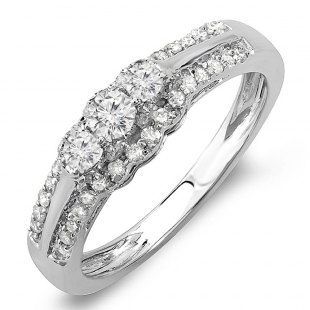 0.50 Carat (ctw) 14k White Gold Brilliant Round Cut Diamond 3 stone Ladies Engagement Ring 1/2 CT