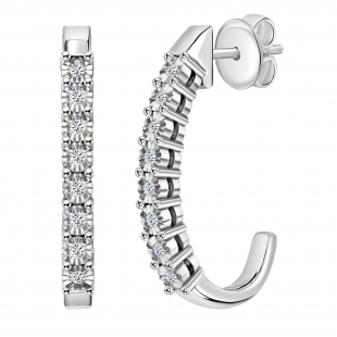 Round White Diamond J Shaped Classic Push Back Hoop Earrings for Her (0.15 ctw Color I-J Clarity I2-I3) in 925 Sterling Silver