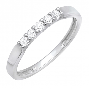 0.25 Carat (ctw) 10k White Gold Round Diamond 5 Stone Ladies Anniversary Wedding Band Ring 1/4 CT