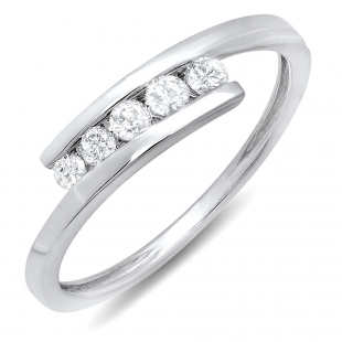 0.25 Carat (ctw) 10k White Gold Round White Diamond Ladies 5 Stone Bridal Promise Ring 1/4 CT