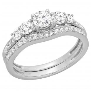 0.75 Carat (ctw) 18K White Gold Round Cut Diamond Ladies 5 Stone Bridal Engagement Ring With Matching Band Set 3/4 CT
