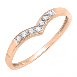 0.10 Carat (ctw) Round Diamond Ladies 7 Stone Wedding Guard Chevron Band 1/10 CT 18K Rose Gold