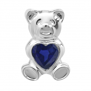 Sterling Silver Ladies Teddy Bear With Blue CZ Cubic Zirconia Pendant