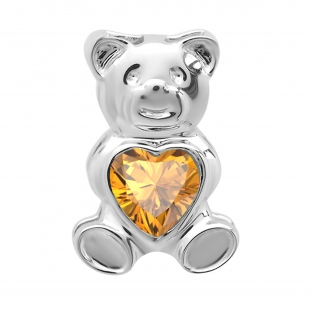 Sterling Silver Ladies Teddy Bear With Citrine Zirconia Pendant