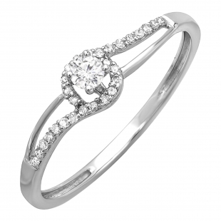 Round White Diamond Solitaire Split Shank Engagement Ring for Women (0.16 ctw, Color I-J, Clarity I1-I2) in 18K White Gold