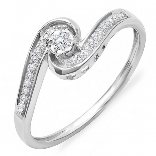 0.15 Carat (ctw) 18k White Gold Round Diamond Ladies Swirl Promise Engagement Ring
