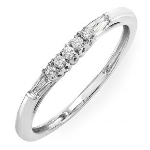 0.13 Carat (ctw) 10K White Gold Round & Baguette Cut Diamond Ladies Anniversary Wedding Stackable Guard Band