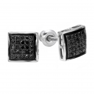 0.25 Carat (ctw) 10K White Gold Black Round Diamond Ladies Mens Unisex Hip Hop Micro Pave Stud Earrings 1/4 CT