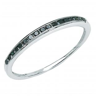 0.25 Carat (ctw) Round Black Diamond Wedding Anniversary Stackable Band 1/4 CT Sterling Silver
