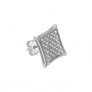 0.10 Carat (ctw) Round White Diamond Kite Men's Hip Hop Iced Stud Earring 1/10 CT Sterling Silver (Only 1 Pc)