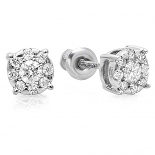 0.33 Carat (ctw) 10K White Gold Round Cut Diamond Round Shape Cluster Earrings 1/3 CT Look of 1 CT