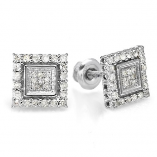 0.50 Carat (ctw) Sterling Silver Round White Diamond Ladies Cluster Earrings 1/2 CT