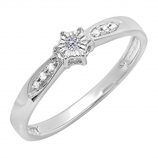 0.05 Carat (ctw) Round White Diamond  Ladies Promise Bridal Engagement Ring 10K White Gold