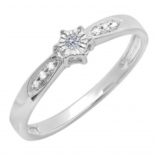 0.05 Carat (ctw) Sterling Silver Round Diamond Ladies Promise Bridal Engagement Ring