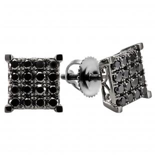 1.75 Carat (ctw) 10k White Gold Black Round Diamond Square Shaped Stud Earrings
