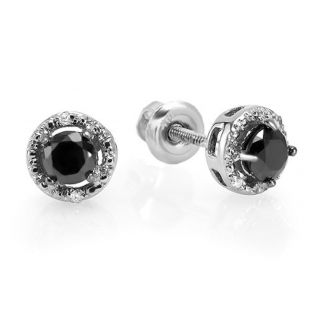0.60 Carat (ctw) Sterling Silver Ladies Round Black and White Diamond Stud Earrings