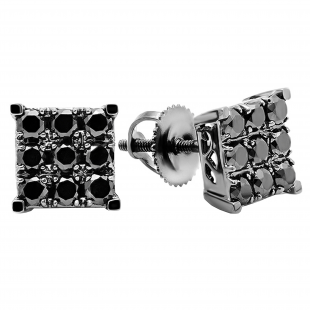 0.90 Carat (ctw) 14k White Gold Round Black Diamond Square Shaped Stud Earrings