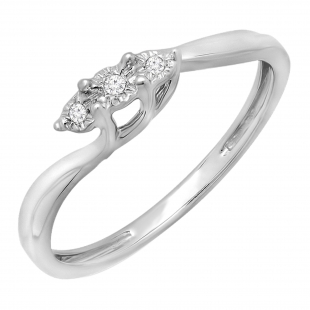 0.05 Carat (ctw) Sterling Silver Round Diamond Ladies 3 Stone Bridal Engagement Swirl Promise Ring 1/20 CT