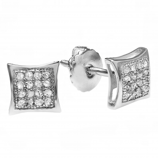 0.05 Carat (ctw) Platinum Plated Sterling Silver Real Diamond Kite Shape Mens Hip Hop Iced Stud Earrings