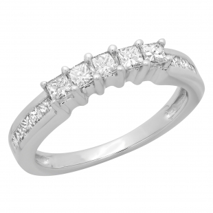 0.55 Carat (ctw) 10K White Gold Princess Cut Diamond Ladies Anniversary Wedding Curved Band Stackable Ring 1/2 CT