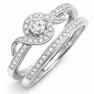 0.25 Carat (ctw) Sterling Silver Round Diamond Ladies Bridal Promise Ring Set Matching Band 1/4 CT