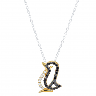 0.20 Carat (Ctw) Round Black & White Diamond Penguin Pendant for Her 1/5 CT | 10K Yellow Gold