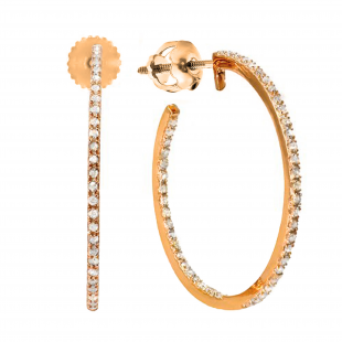 0.33 Carat (ctw) 18K Plated Rose Gold Sterling Silver Round Diamond Ladies Hoop Earrings 1/3 CT
