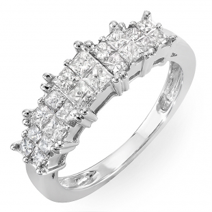 0.70 Carat (ctw) 14k White Gold Princess Diamond Ladies Bridal Engagement Ring 3/4 CT