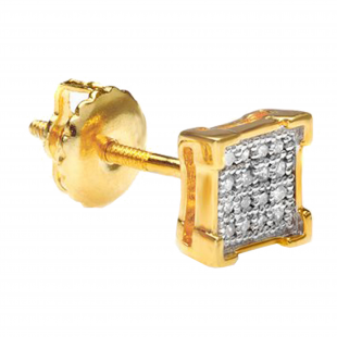 0.03 Carat (ctw) Round White Diamond V Prong Square Shape Mens Hip Hop Iced Stud Earring (Only 1Pc) 10K Yellow Gold