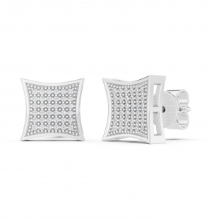 Round White Diamond Concave Square Unisex Stud Earrings (0.15 ctw, Color I-J, Clarity I2-I3) in 925 Sterling Silver in Push Back