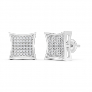 Round White Diamond Concave Square Unisex Stud Earrings (0.15 ctw, Color I-J, Clarity I2-I3) in 925 Sterling Silver in Screw Back