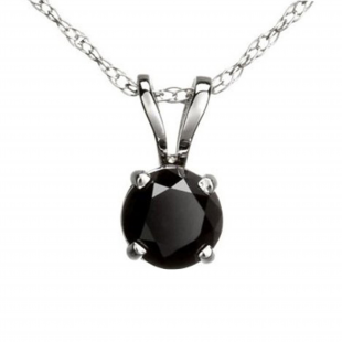 0.50 Carat (ctw) Round Black Diamond Ladies Solitaire Pendant 1/2 CT, 10K White Gold With Silver Chain