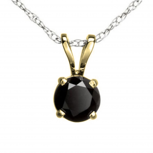 0.75 Carat (ctw) Round Black Diamond Ladies Solitaire Pendant 3/4 CT, 10K Yellow Gold With Silver Chain