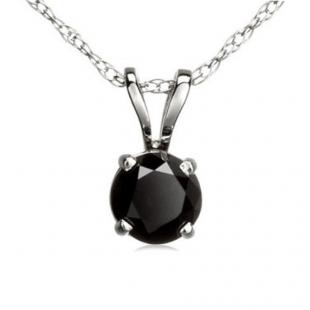 0.50 Carat (ctw) 14K White Gold Round Black Diamond Ladies Solitaire Pendant 1/2 CT