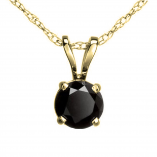 1.15 Carat (ctw) Round Black Diamond Ladies Solitaire Pendant, 10K Yellow Gold With Gold Chain