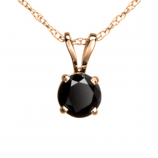 0.25 Carat (ctw) Round Black Diamond Ladies Solitaire Pendant 1/4 CT, 18K Rose Gold With Gold Chain