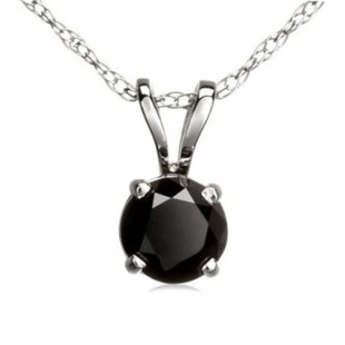 1.15 Carat (ctw) 14k White Gold Round Black Diamond Ladies Solitaire Pendant
