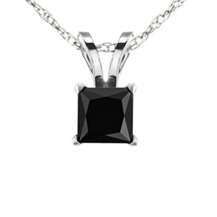 1.00 Carat (ctw) 14k White Gold Princess Cut Black Diamond Ladies Solitaire Pendant 1 CT