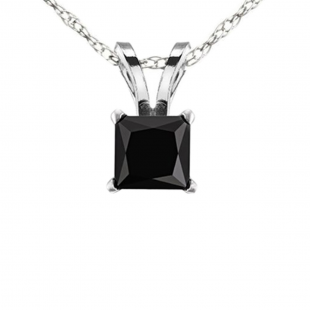0.75 Carat (ctw) 14k White Gold Princess Cut Black Diamond Ladies Solitaire Pendant 3/4 CT