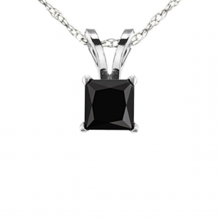 0.50 Carat (ctw) 14k White Gold Princess Cut Black Diamond Ladies Solitaire Pendant 1/2 CT