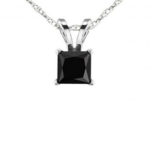 0.25 Carat (ctw) 14k White Gold Princess Cut Black Diamond Ladies Solitaire Pendant 1/4 CT