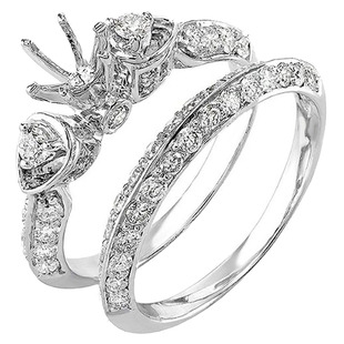 1.20 Carat (ctw) 14K White Gold Round Diamond Ladies 3 Stone Semi Mount Bridal Engagement Ring Set 1 1/4 CT (No Center Stone)