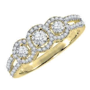 0.50 Carat (ctw) 18K Yellow Gold Round Diamond Ladies 3 Stone Split Shank Engagement Bridal Ring 1/2 CT