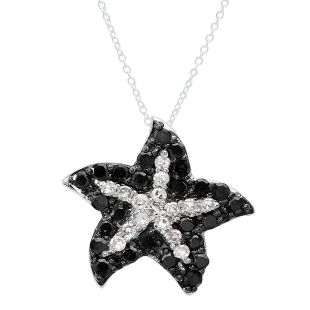 0.36 Carat White Gold Round Black and White Diamond Ladies Starfish Pendant 1/3 CT