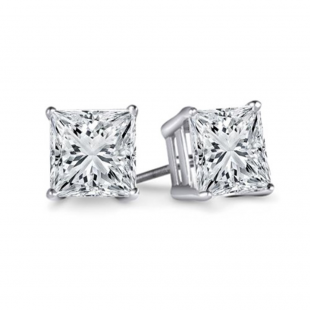 IGI Certified 1.06 Carat (ctw) 14K White Gold Princess Cut White Diamond Ladies Stud Earrings 1 CT