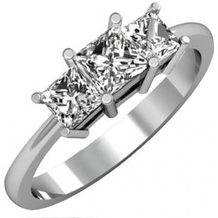 1.50 Carat (ctw) 14K White Gold Princess Cut White Cubic Zirconia Ladies Bridal 3 Stone Engagement Ring 1 1/2 CT